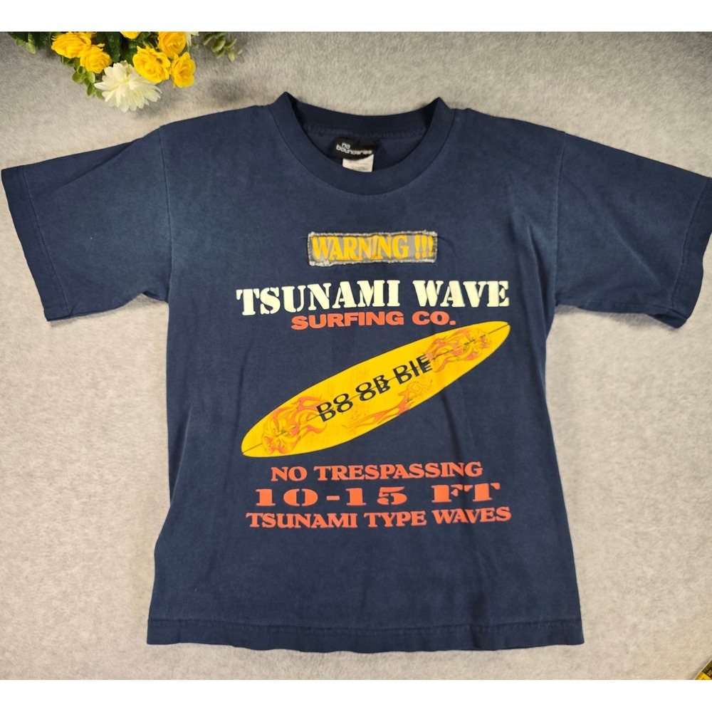 No Boundaries Y2K Kids Blue Tsunami Wave Surfing‎ Graphic T-Shirt Youth M Skater